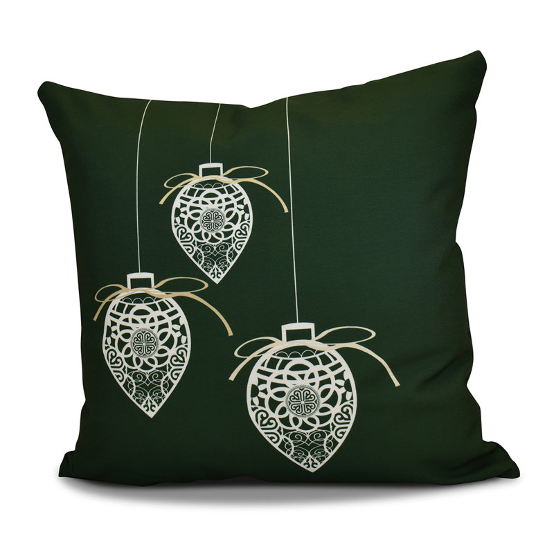 Holiday Wishes Geometric Outdoor Reversible Throw Pillow, 16" H x 16" W, Dark Green