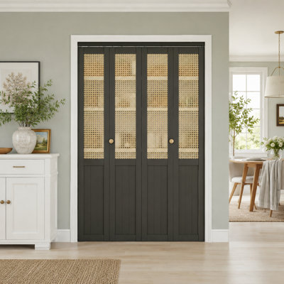 Porte pliante double 48 po x 80 po en rotin demi-Lite noir avec trousse de quincaillerie d'installation