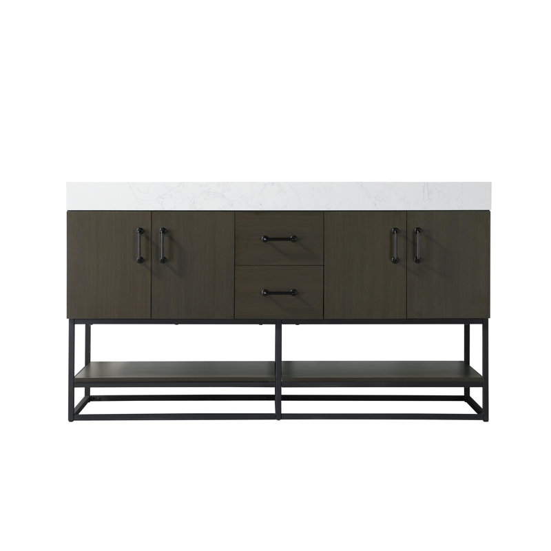 60 inch Double Bathroom Vanity, Mocha Brown