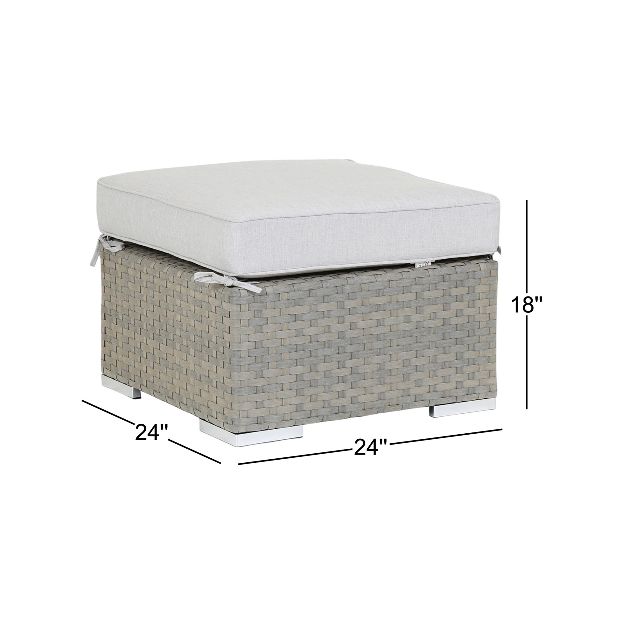 Majorca Outdoor Ottoman with Sunbrella® Cushion, Cast Silver Sunbrella®