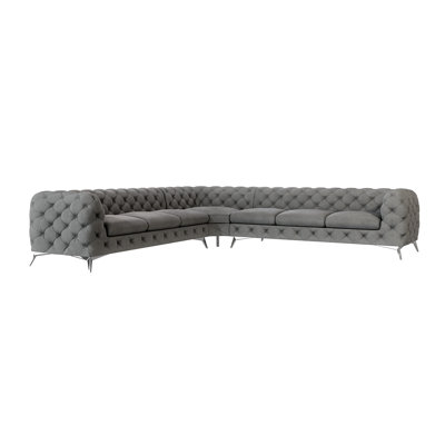 L-shape Corner Chesterfield Sofa  with Silver Metal Legs