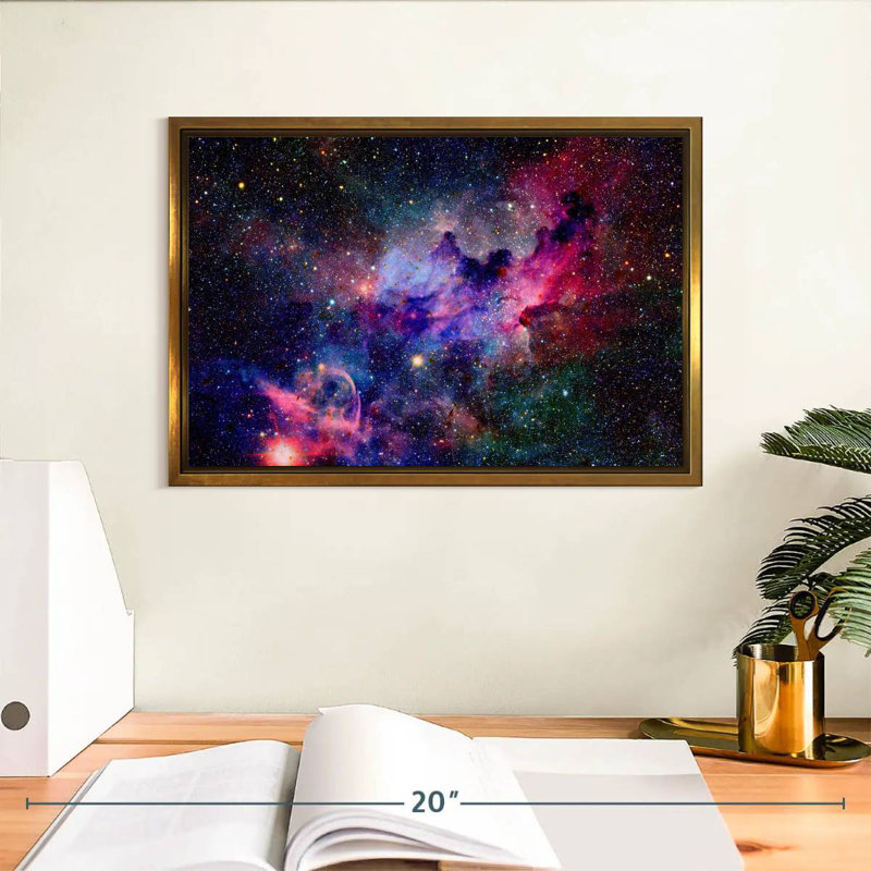 Galaxie nébuleuse de l'espace, Cadre flottant doré, 13 po x 9 po
