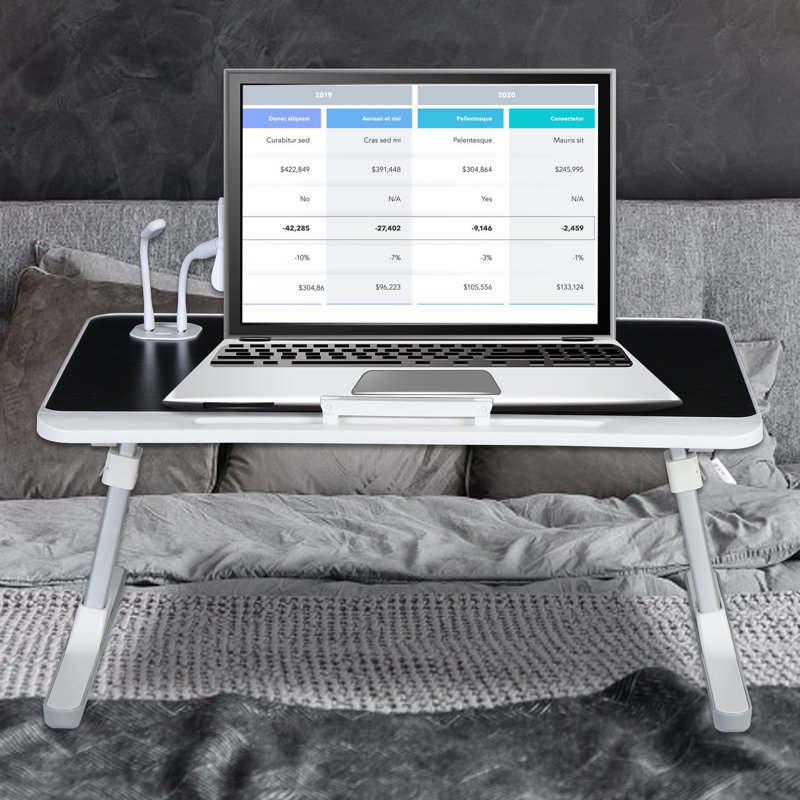 Table pour ordinateur portable avec plateau d'ordinateur portable, support pour lit d'ordinateur portable à angle réglable en hauteur, bureau pour ordinateur portable avec pieds pliables, tablette pliable pour canapé-lit