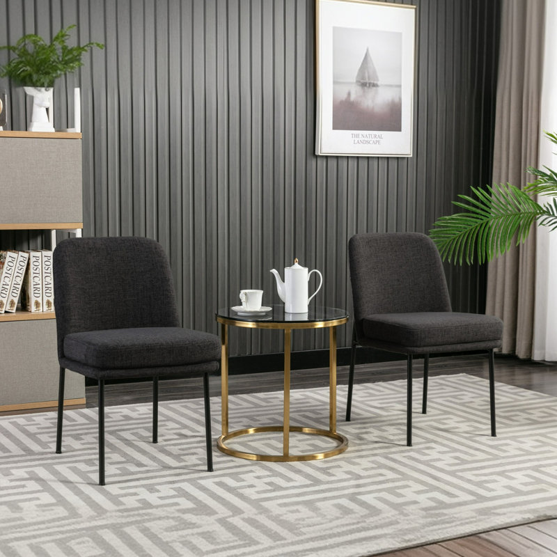 Chaise rembourrée en tissu avec pieds en fer Lydia, Gris foncé