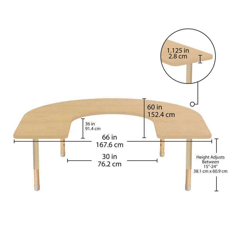 Table d'activité thermofusionnée 60 "x 66" avec pieds réglables en bois épais - grain d'érable / sable / naturel, Maple Grain