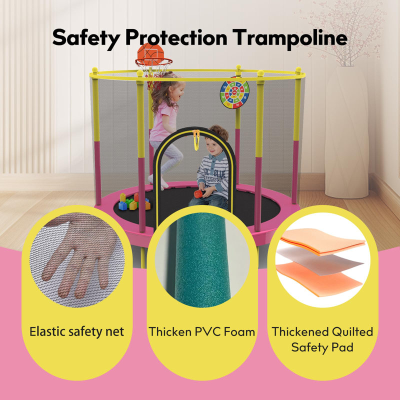 60" Trampoline For Kids With Net,5 Ft Indoor & Outdoor Small Toddler Trampoline With Basketball Hoop & Dart Board For Ages 1-8, Birthday Gifts, Baby Toddler Christmas Toys
