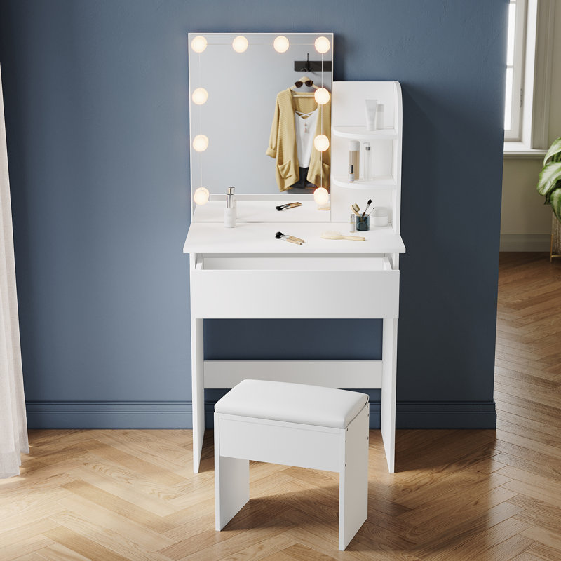 Samire Dressing Table with Mirror, White