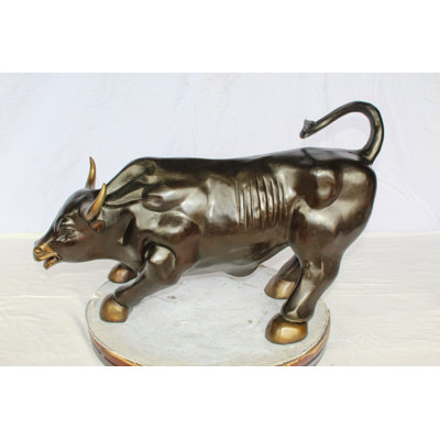 Nifao Wall Street Bull Bronze Statue – Handcrafted Lost Wax Casting – Powerful Charging Bull Symbol of Strength, Wealth & Market Success – Office, Business, and Home Décor – 32" x 16" x 21"H