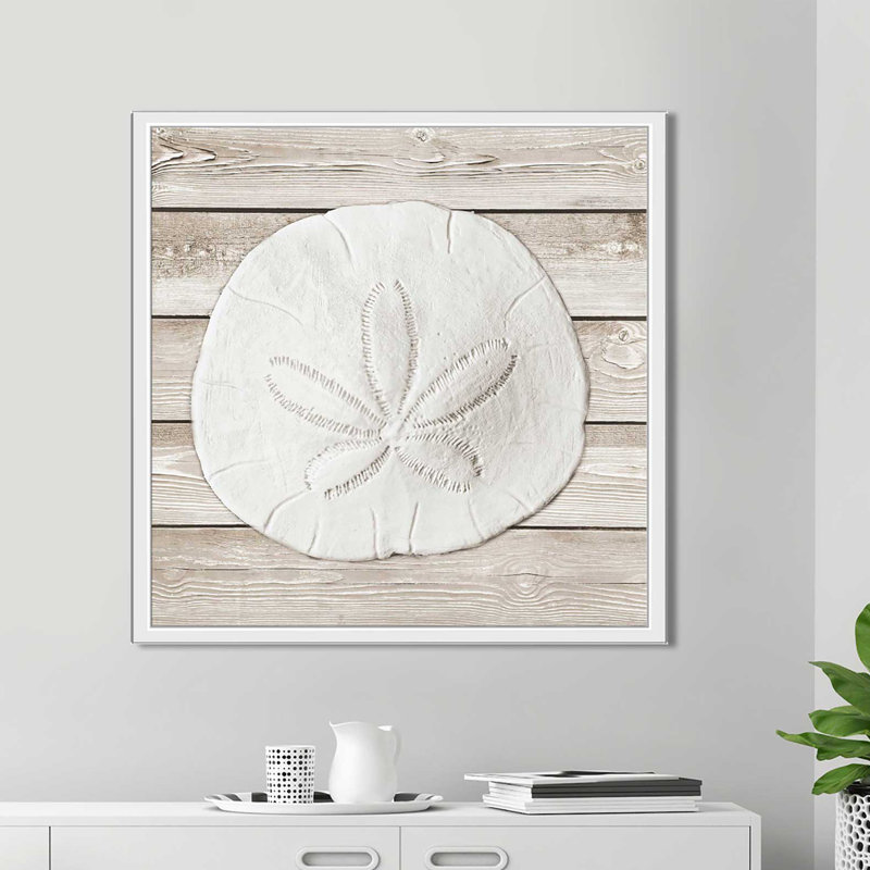 «Sand and Sea on Wood I», impression par Jairo Rodriguez, H 31,5 po x l 31,5 po x P 2 po, Cadre flottant blanc