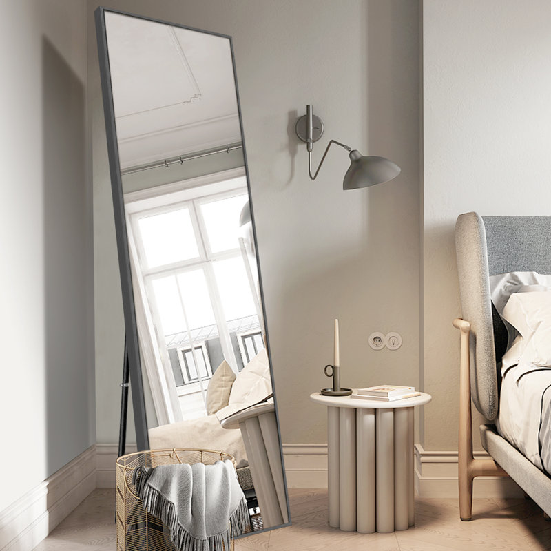 Wood Mirror, Gray, 64.2" H x 21.3" W