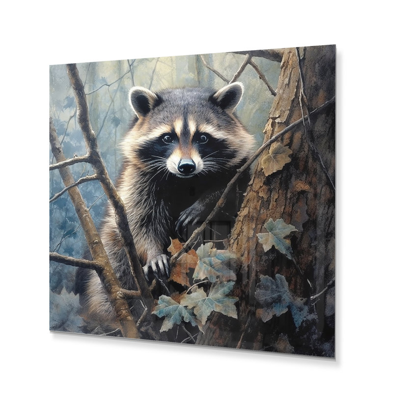 Racoon Wanderer III - reproduction d'animaux sur métal, H 16 po x l 16 po x P 1 po