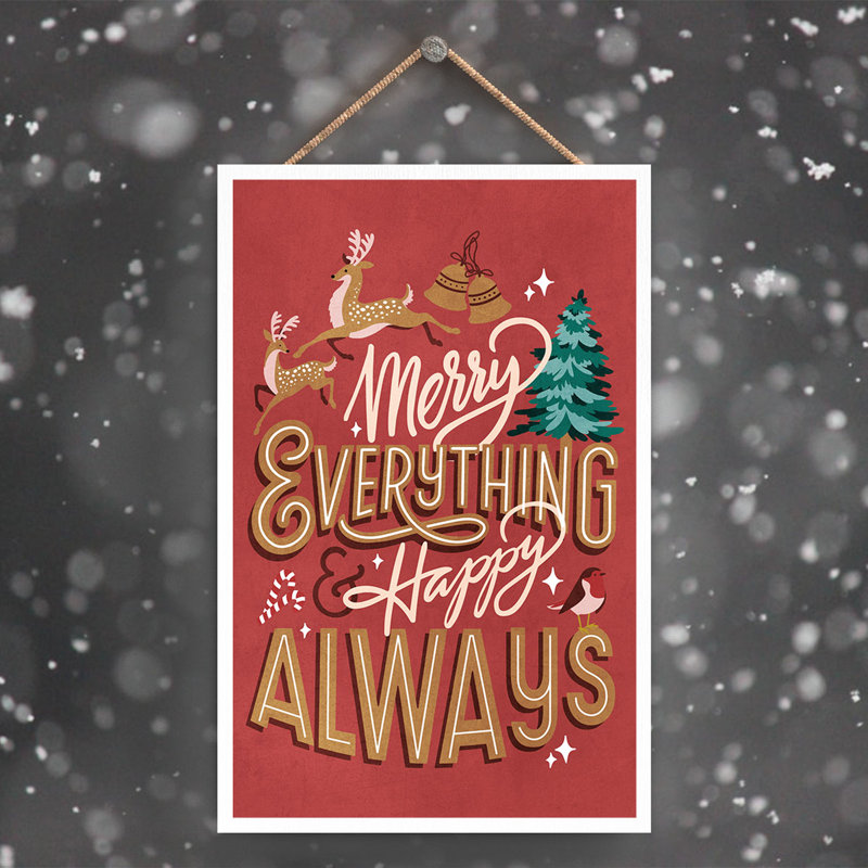 Xmas Merry Everything Happy Always Wooden Plaque, Red, 18.5cm H x 12cm W x 0.9cm D