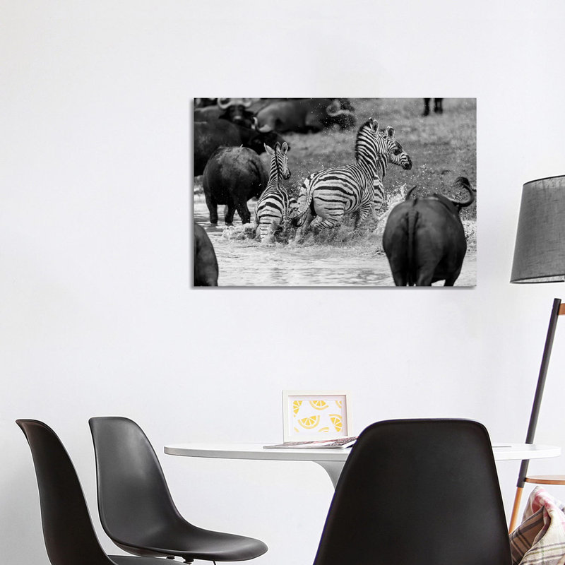 Zebras And Wildebeests by Anders Jorulf - Wrapped Canvas Print, 101.6 cm H x 66.04 cm W x 1.91 cm D