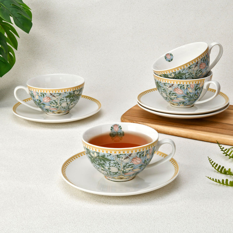 Ensemble de 4 grandes tasses à thé et soucoupes en porcelaine Morris Garden