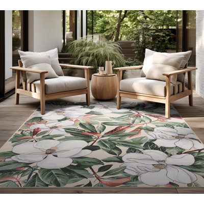 Shawntaya Floral Indoor / Outdoor Area Rug for Patios, Entryway, Deck or Porch - Cream
