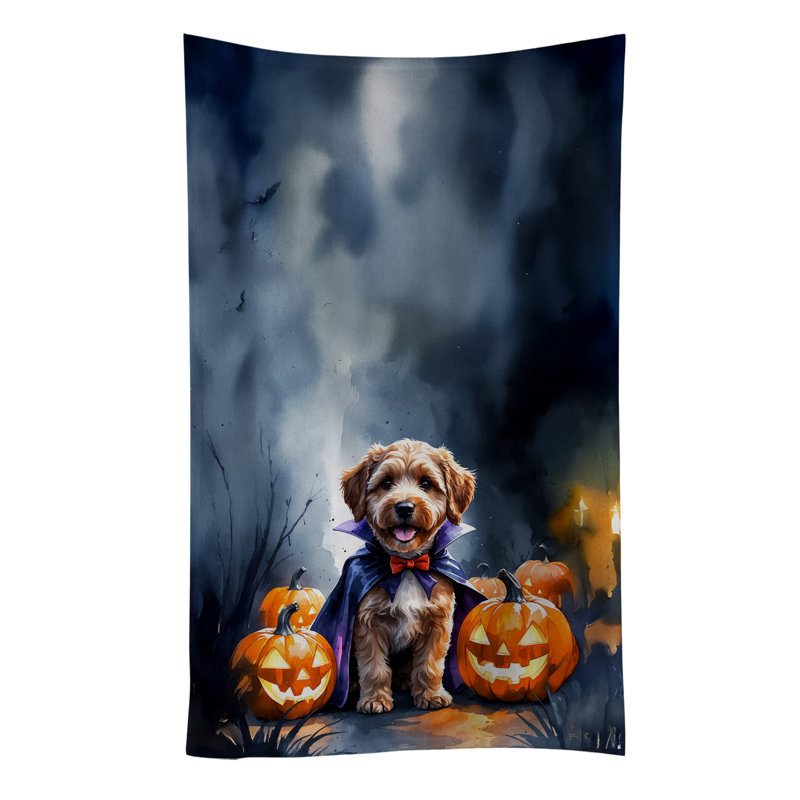 Chocolate Labradoodle Puppy Halloween Kitchen Towel, Chocolate Labradoodle