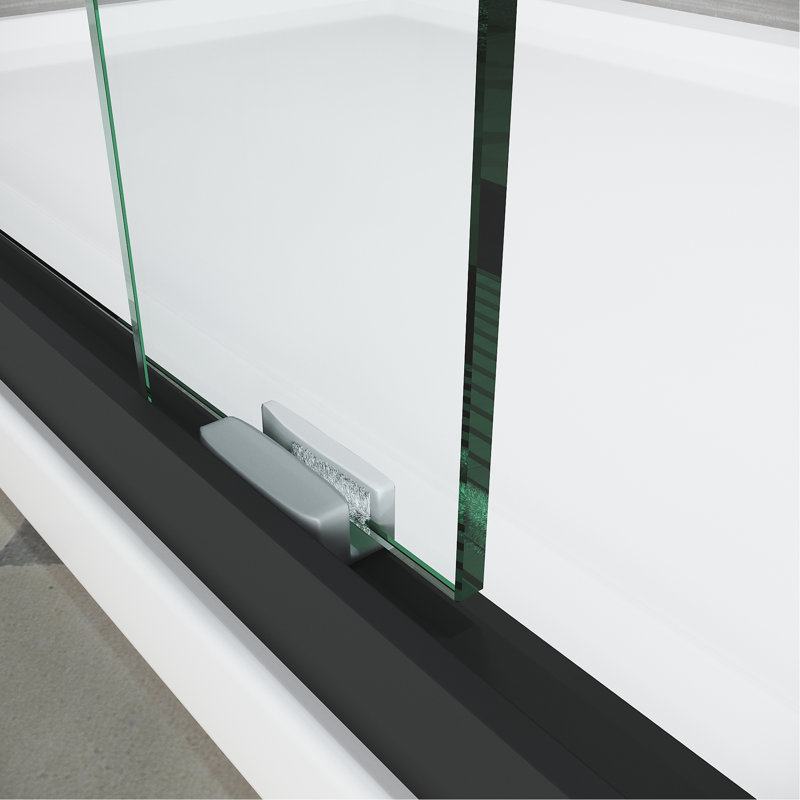 Sliding Shower Glass Door 44 - 48 In. W X 72 H, Adjustable Semi Pattern, Thick Clear Tempered Glass, 304 Stainless Steel Handles, Black Hue 48In. 72In. H Door, Manifestation, Attribute
