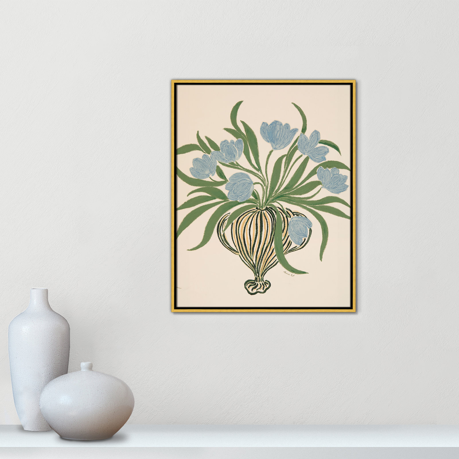 La Poire Blue Tulips Print by Camilla Bergqvist, 29.5" H x 23.5" W, Gold
