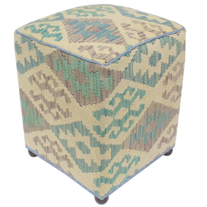 Aprea Upholstered Ottoman, Purple/Beige/Blue/Teal Wool