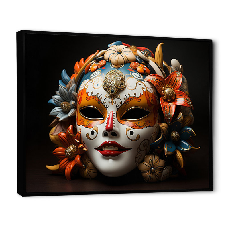 Japon Art Kabuki Mask - Japanese Wall Art Prints, Cadre flottant noir, H 34 po x l 44 po x P 1,5 po