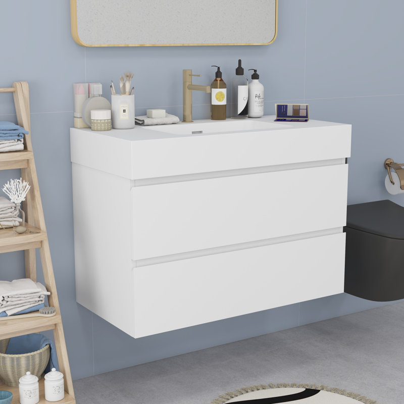 Meuble-lavabo moderne avec lavabo, Blanc, Blanc