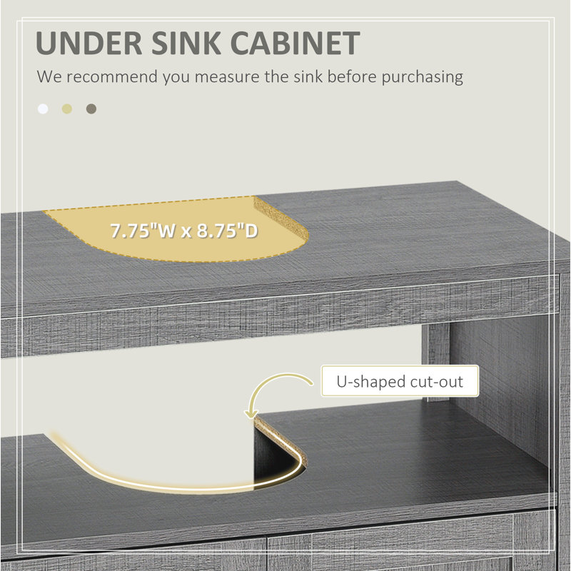 Armoire de rangement à piédestal, armoire de salle de bain sous le lavabo avec 2 portes et tablette ouverte kleankin
