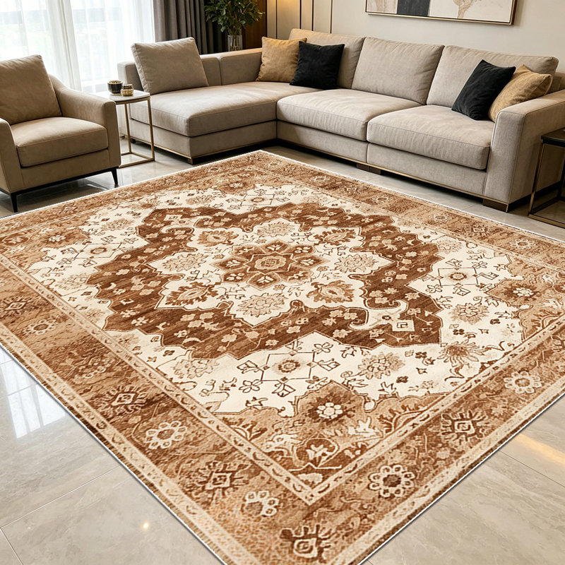 1PC Vintage Persian Medallion Neutral Brown area rugs for Living Room, Soft and Comfortable, Suitable for all seasons, easy-to-maintain, machine washable Indoor floor mat, Under Table Farmhouse suitable for dining room, bedroom, entryway, kitchen.