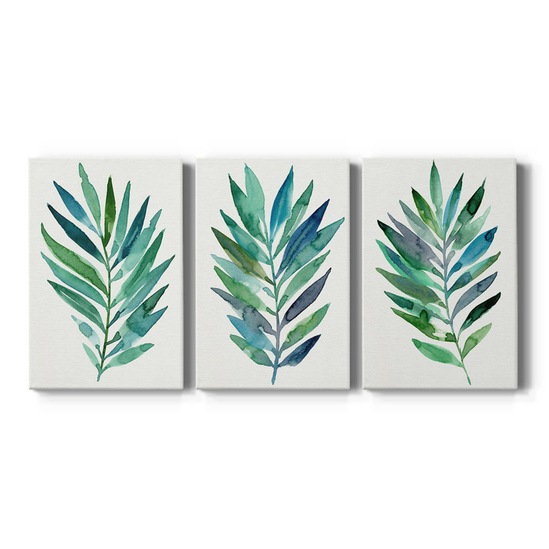 Palm Frond Flow I - Toile tendue avec châssis sur mesure - 3 pièces, H 12 po x l 24 po, Impression sans cadre