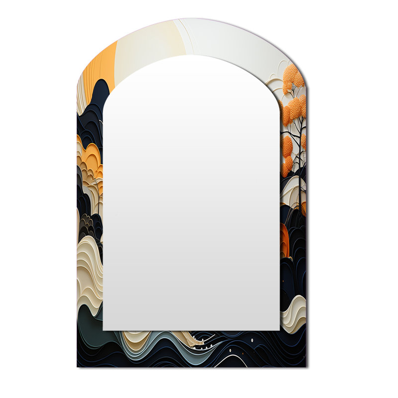 Gris gris, art au trait, miroir mural arqué moderne, 43 po x 33 po