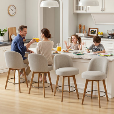 Ensemble de 3 tabourets de bar de style moderne du milieu du siècle, hauteur de comptoir, pivotants à 360°, pieds en bois massif, chaises d'îlot avec dossier.
