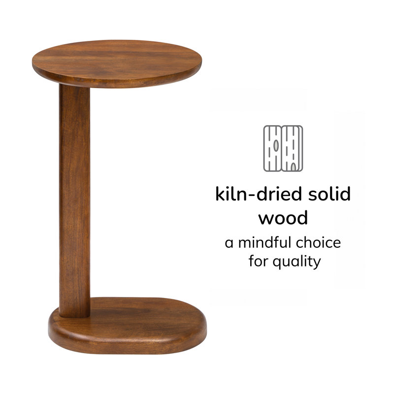 Veta Solid Wood C Shaped Side Table, Walnut