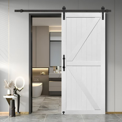 MDF Barn Door Easy Assembly -Solid Slab Covered with Water-Proof PVC Surface with Hardware Kit