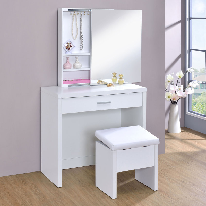 Ensemble coiffeuse avec tabouret relevable Harvey