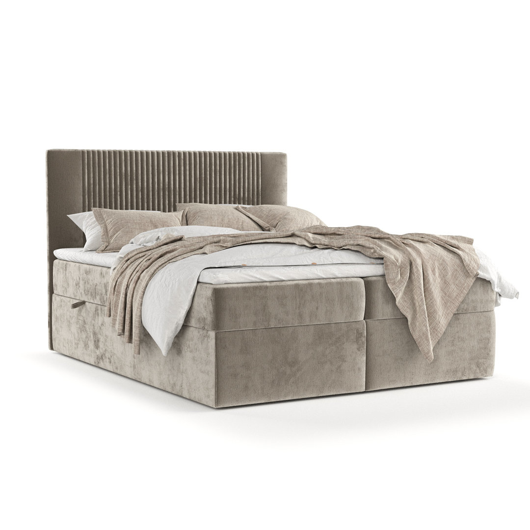 Boxspringbett aus Chenille-Stoff mit Stauraum und Topper