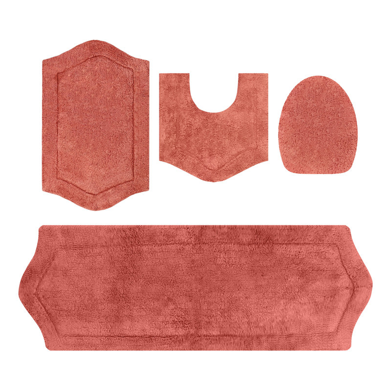 Ensemble de tapis de bain 4 pièces avec couvercle Waterford, séchage rapide, tapis lavables à la machine, absorbant, Corail