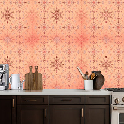 Peel and Stick Wallpaper Wildflower Impressions Magenta Symmetrical Shapes Abstract Motifs Contact Paper Removable Self Adhesive Wall Mural Wall Decor for Bedroom Kitchen Cabinets 17.7in x 118in