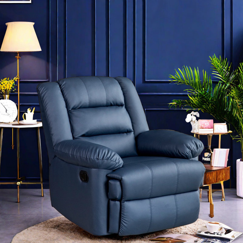 Tazeem Swivel Recliner, Blue Faux Leather