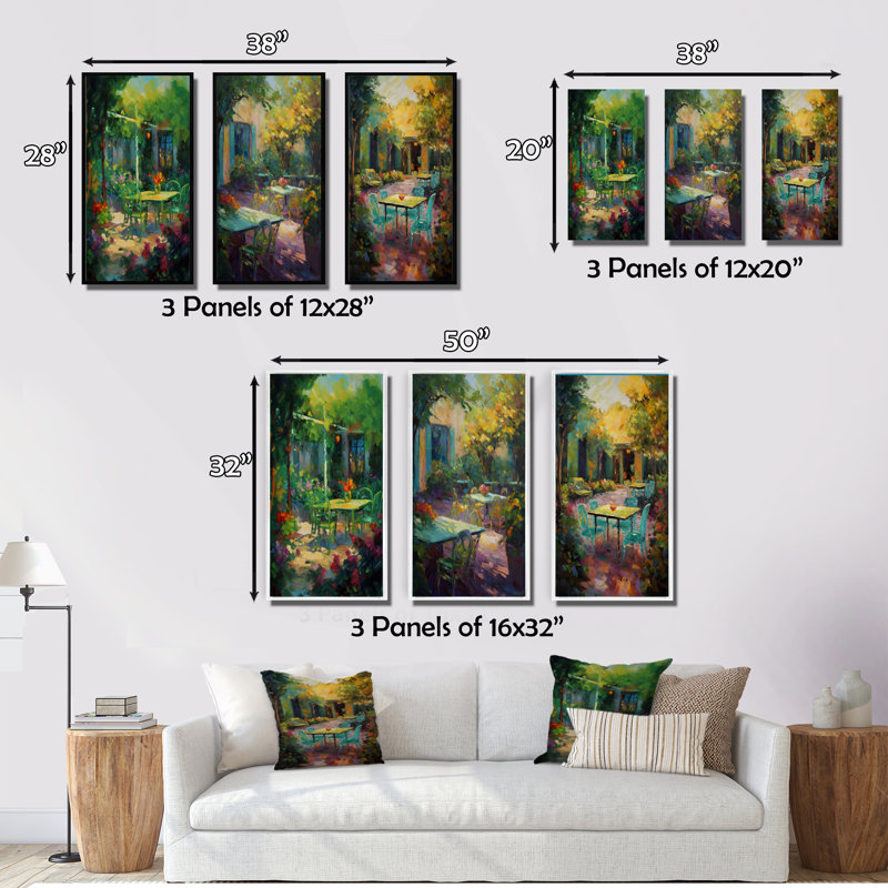 «Romantic Picknick In Luscious Italian Garden I», 3 pièces sur toile, Toile tendue, H 36 po x l 28 po