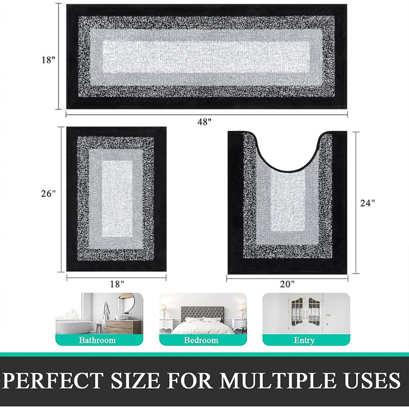 Ensemble de 3 tapis de bain en microfibre antidérapants pour la salle de bain, tapis de bain pelucheux et absorbant