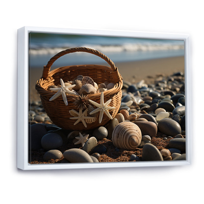 Plage, collage sur toile, H 34 po x l 44 po x P 1,5 po, Cadre flottant blanc