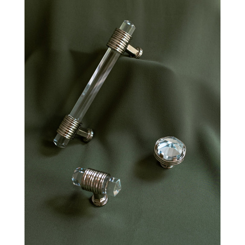 Chrysalis Collection Pull, Polished Nickel/Glass, 3 3/4"