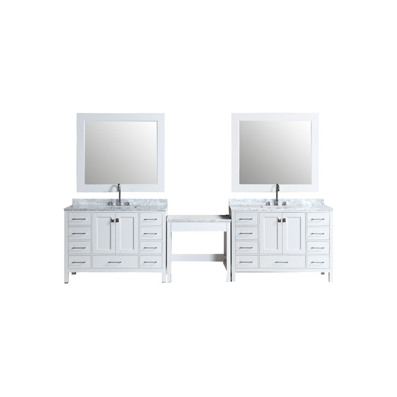 Ensemble de meuble-lavabo de salle de bain double 126 po avec miroir Carrasquillo, Blanc