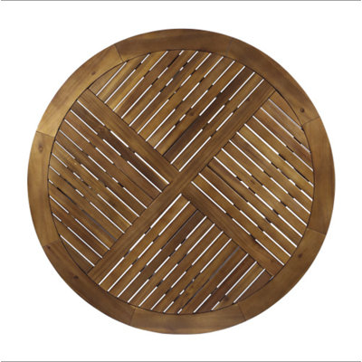 Table de salle à manger ronde 47,25 po en bois d'acacia avec finition en teck et table de patio à lattes résistante aux intempéries pour l'extérieur et l'intérieur (SKU original: 62916,00)