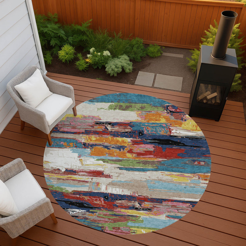 Machine Washable Indoor/Outdoor Gursevak ACN2249 Abstract Rug, Round 8'