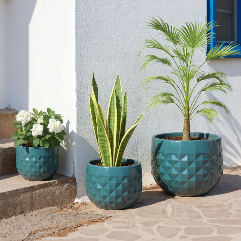 Ensemble de 3 pots à fleurs d'intérieur / extérieur en céramique avec trou de drainage