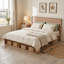 Lit plateforme moderne en bois de style campagnard avec tête de lit à panneau et système de rangement à trois zones, très grand, chêne pâle-1112616350-1112616338
