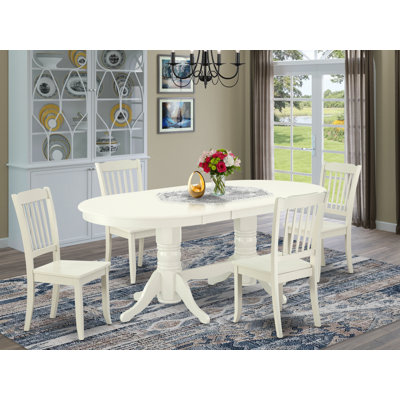 5 Piece Kitchen Table Set for 4 Includes an Oval Dining Room Table with Butterfly Leaf and 4 Dining Chairs, Linen White