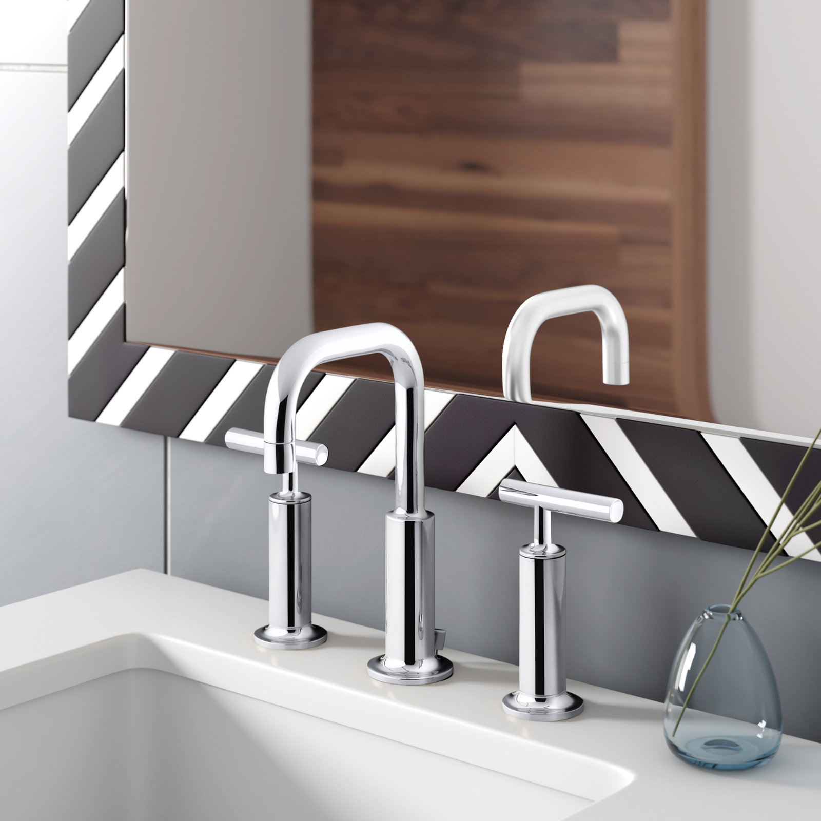 Purist Widespread Faucet with Drain Assembly, Polished Chrome