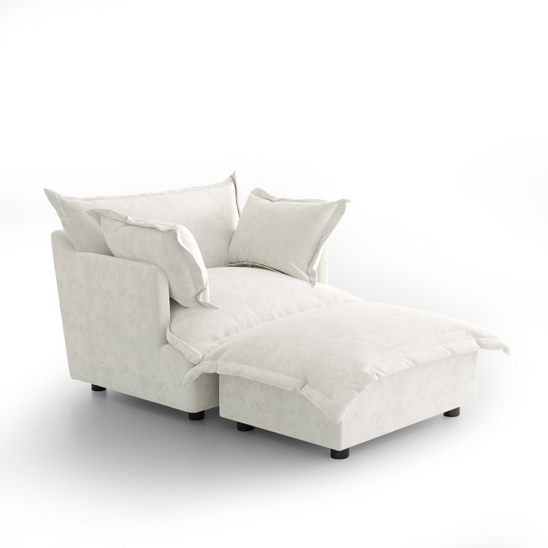 Upholstered Armchair with Footstool, Beige