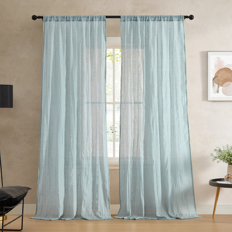  Solid Semi-Sheer Curtain Panels, Blue, 50" W x 84" H